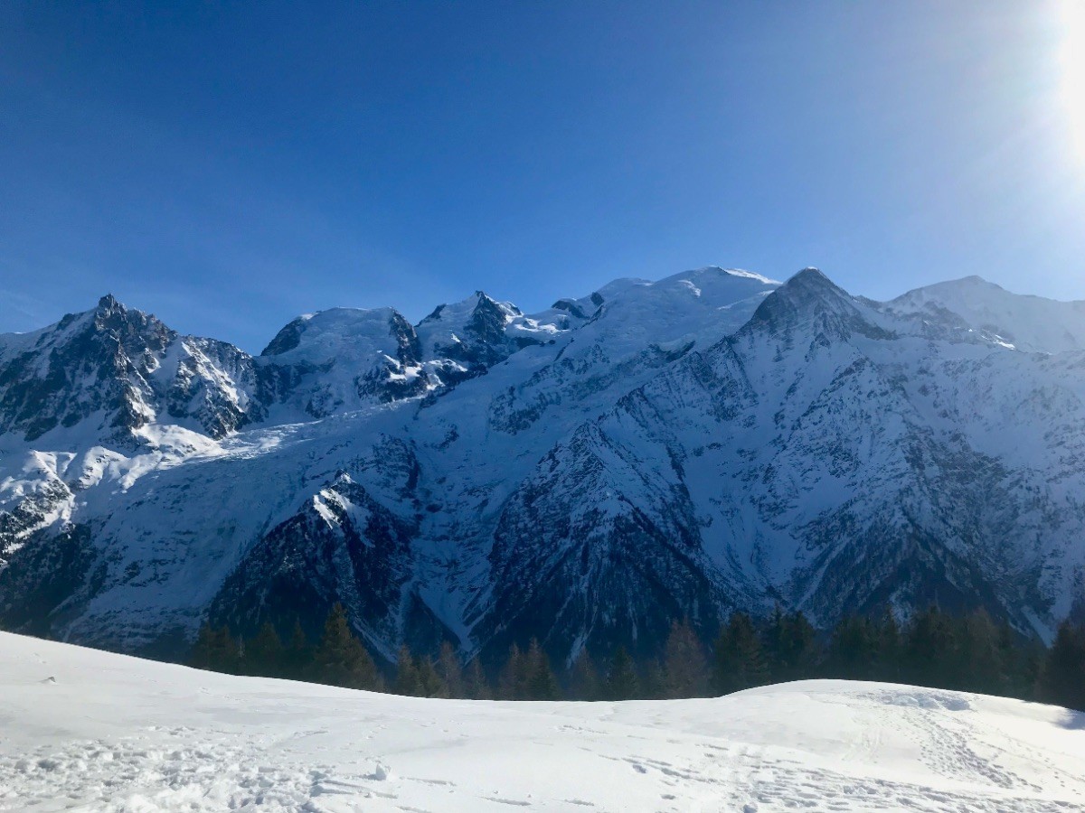 Le massif du Mont Blanc, face aux Chalets de Chailloux