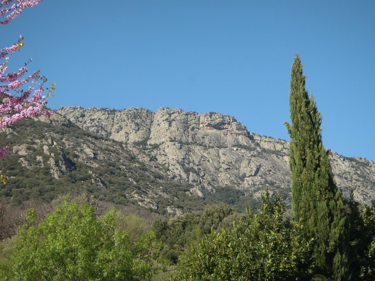 Depuis le départ (ou l'arrivée...) un coup d'œil sur la vire de Roque Rouge haut perchée sous le plateau du Caroux 