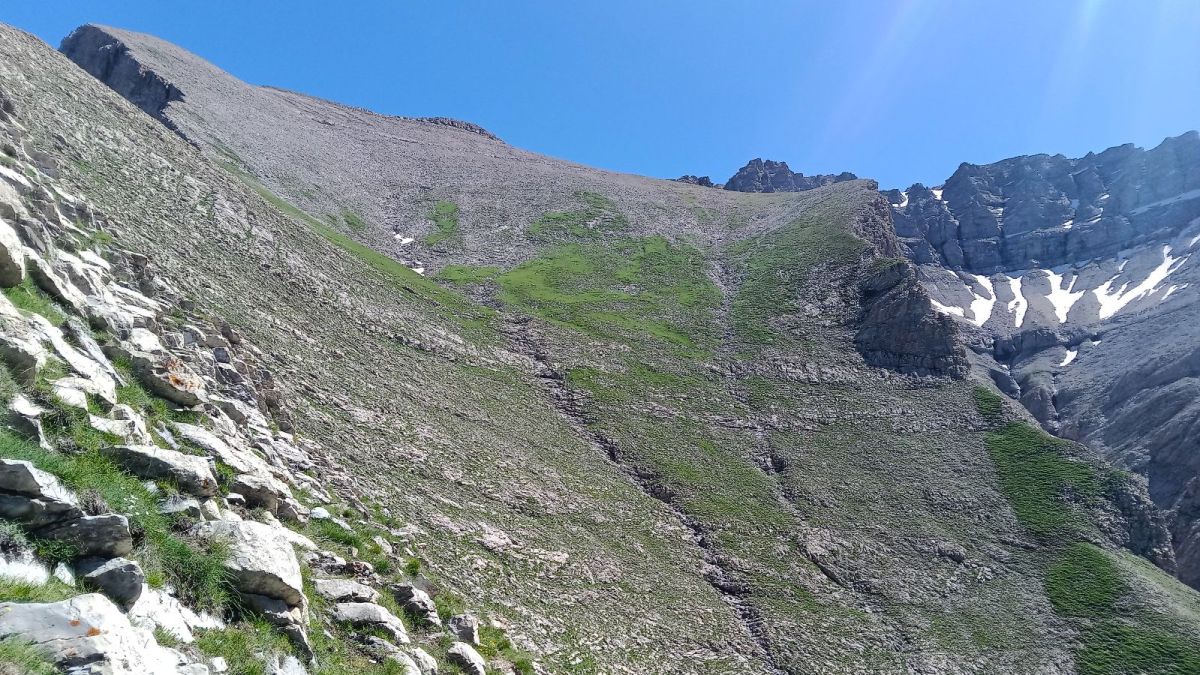 Le grand plan incliné, côté sud, du Puy de la Sèche