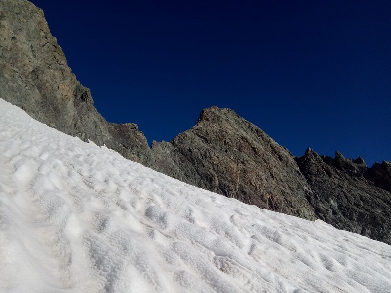 L'arête S d'ascension depuis le Glacier du Monetier