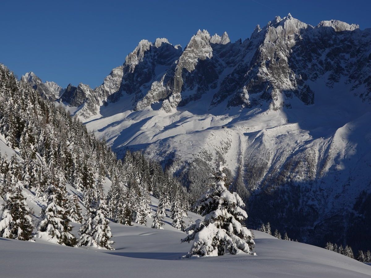 Enfin un décor hivernal, face au massif du Mont Blanc...