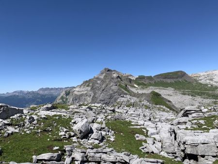 En direction du passage du Dérochoir, vue vers la Pointe de Platé