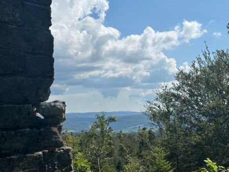 Vue sur les crêtes jurassiennes au loin (la Dôle)