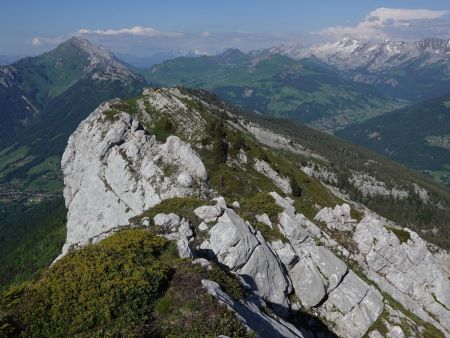 Une courte descente vers un petit passage rocheux de l’arête.