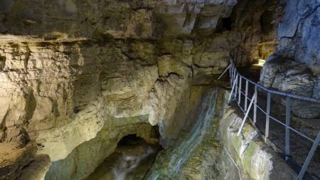 La visite se conclue par le passage à droite au dessus de la rivière.