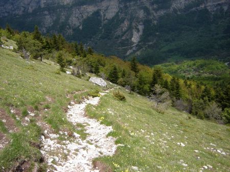 Le chemin, balisé, qui quitte la crête.