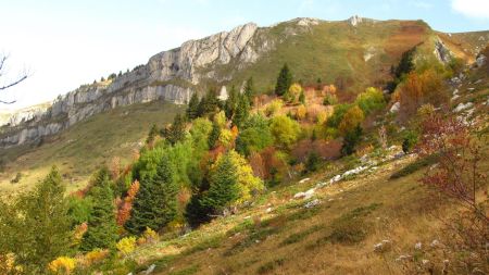 Couleurs d’automne et le plateau du Cornafion en fond.