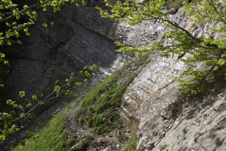 Vue arrière sur le sentier en traversée