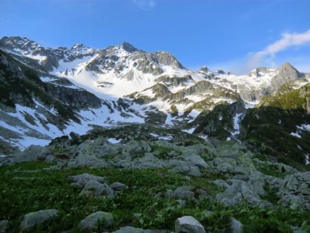 Vue sur le massif du pic du Frêne depuis le refuge des Férices