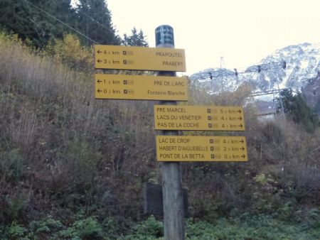 Panneau de départ du Pont de la Betta (1300m)