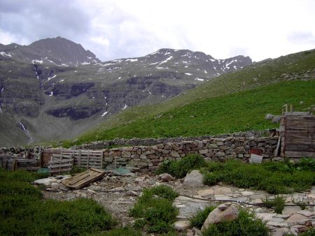 enclos à moutons de la grande cabane de faravel dominé par le pic de rochelaire