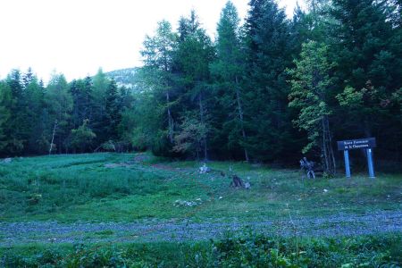 Monter la vielle piste, il y a un cairn sur une souche.