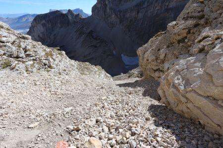 Le couloir de descente sur le Goutourier.