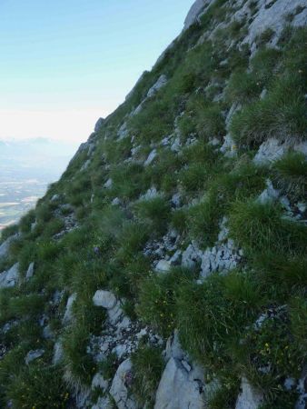 Dans le «Mur» : vers la gauche, en direction de l’arête nord-ouest du Rognon