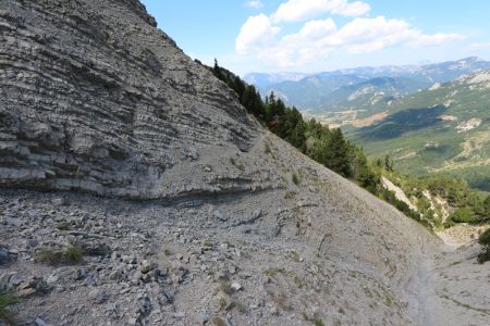 La trace dans le terrain délité.