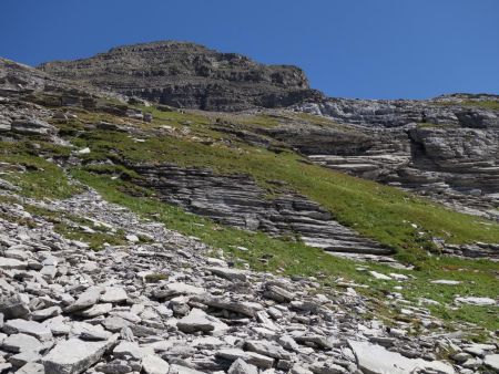 Remontée des rampes herbeuses sous la Pointe de Chardonnière...