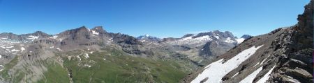 Au gendrame gris, pano depuis la Grande Aiguille Rousse aux Lévana.